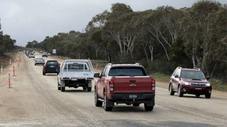 Slow going: Traffic slowed because of roadworks on the Kings Highway near the Goulburn turn-off.  Photo: Jeffrey Chan