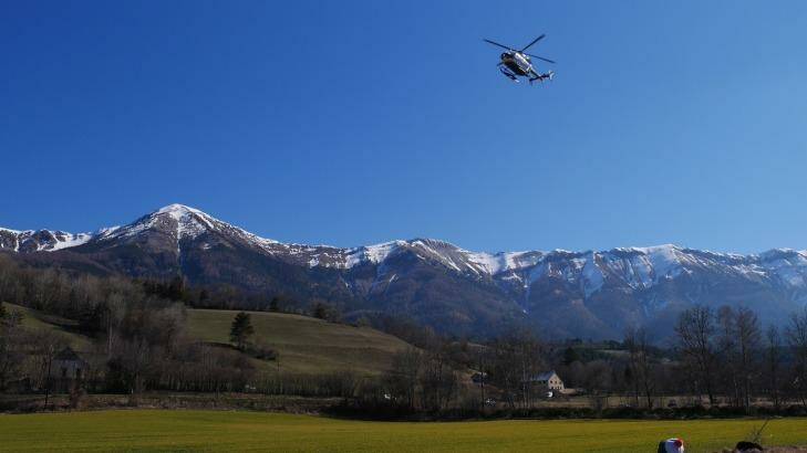 A helicopter comes in to land at Seynes-les-Alpes near to the Germanwings crash site. Photo: Nick Miller