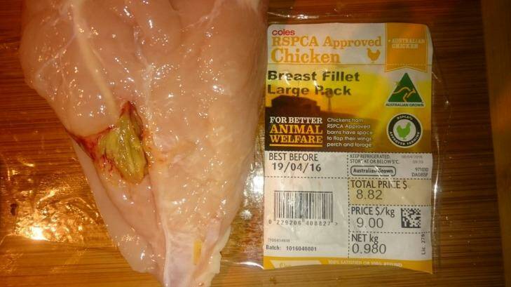 A Coles spokesman says the 'cyst' is probably a deep pectoral myopathy (PDM) Photo: Reddit
