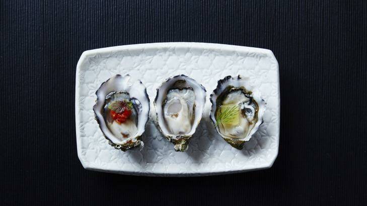 Oysters three ways at the Roving Marrow, Carlton. Photo: Lucas Allen