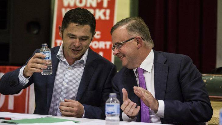 Greens candidate Jim Casey and Labor MP Anthony Albanese went head to head at a forum on WestConnex held in Balmain on Thursday night. Photo: Dominic Lorrimer
