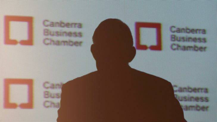 Prime Minister Tony Abbott during the Canberra Business Chamber breakfast on Monday. Photo: Alex Ellinghausen
