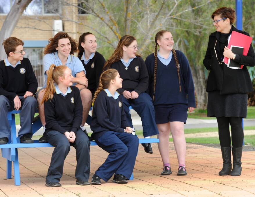 ENGAGED: Cohen Muller, Liam Greenaway, Josie Thomas, Jacinta Oliver, Maia Blair, Lolita Brain and Ruby Risson with teacher Caroline O'Donnell. Picture: PAUL CARRACHER 