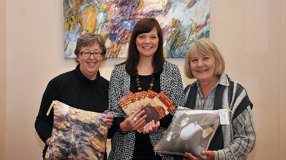 Looking for new artists to join the Easter Art Trail - Artists, Jenny Parkin and Vija Harris with NGSC Community Partnerships Offi cer, Carly Garrone (centre). Picture: KERRI KINGSTON.