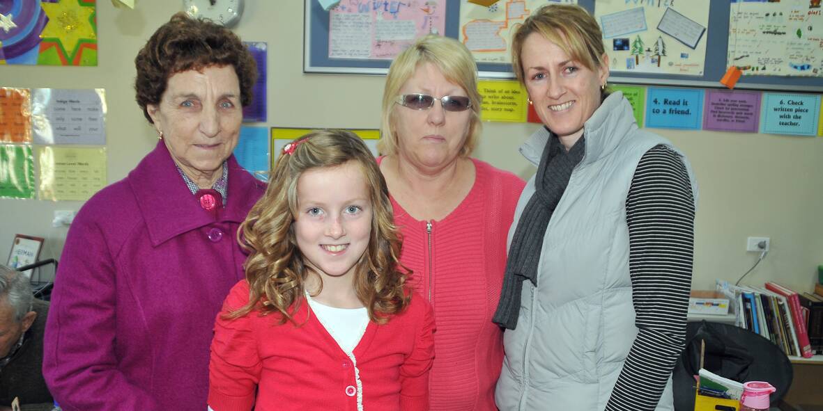 Four generations in attendance at the St Pats Primary School grandparents day (L-R) Lola Fletcher, Laynee, Marj Hosken and Monica Hosken.