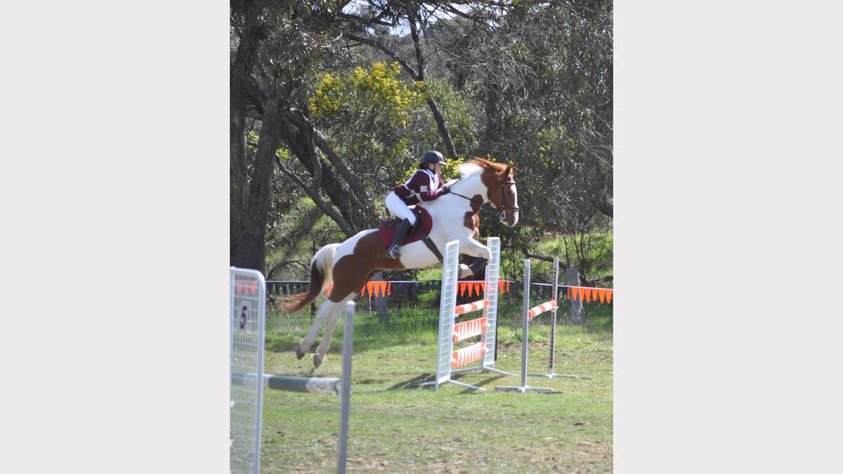 Up and over...Brianne Cole takes her mount high over the jumps during the Midland zone events at Stawell.
