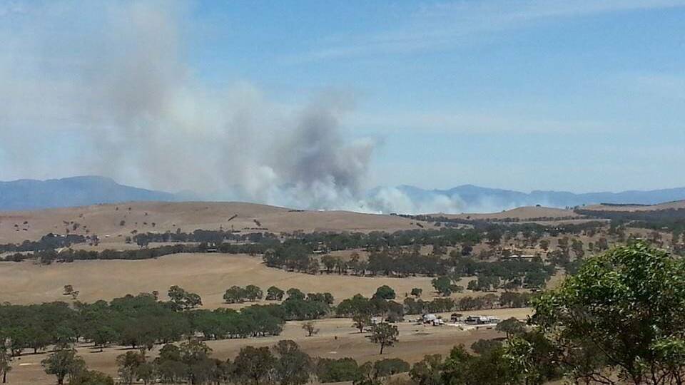 The fire which has broken out near Moyston, as witnessed by an Ararat resident at Carrols Road Hill. Picture: Terri-anne Lewis