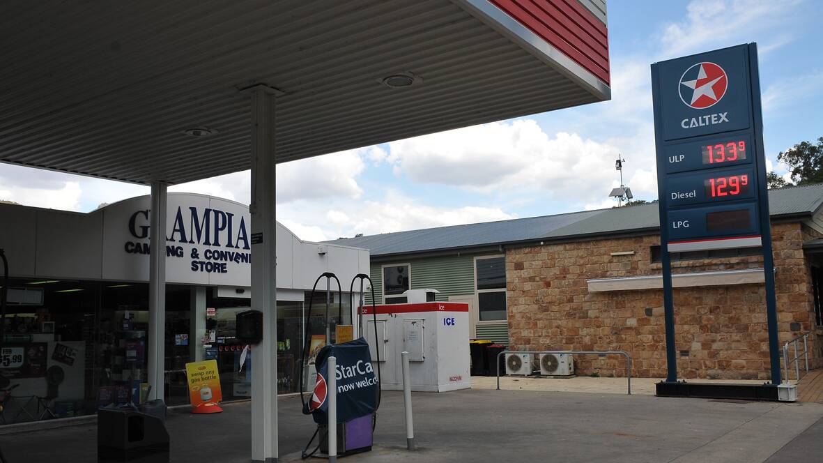 Holidaymakers in the Grampians were still being slugged as much as $1.33.9 per litre of unleaded petrol in Halls Gap on Wednesday. Picture: BEN KIMBER