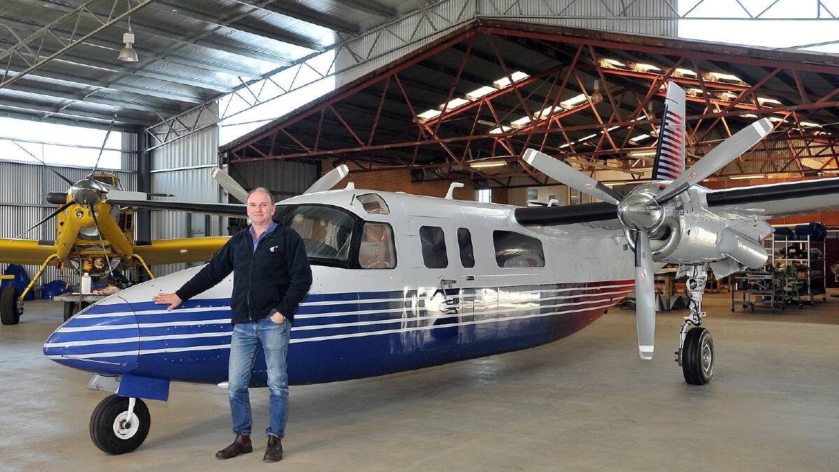 AGA Services managing director, Rob Boshen with the new Turbo Commander six seater 690B at the Stawell Airport. Picture: KERRI KINGSTON