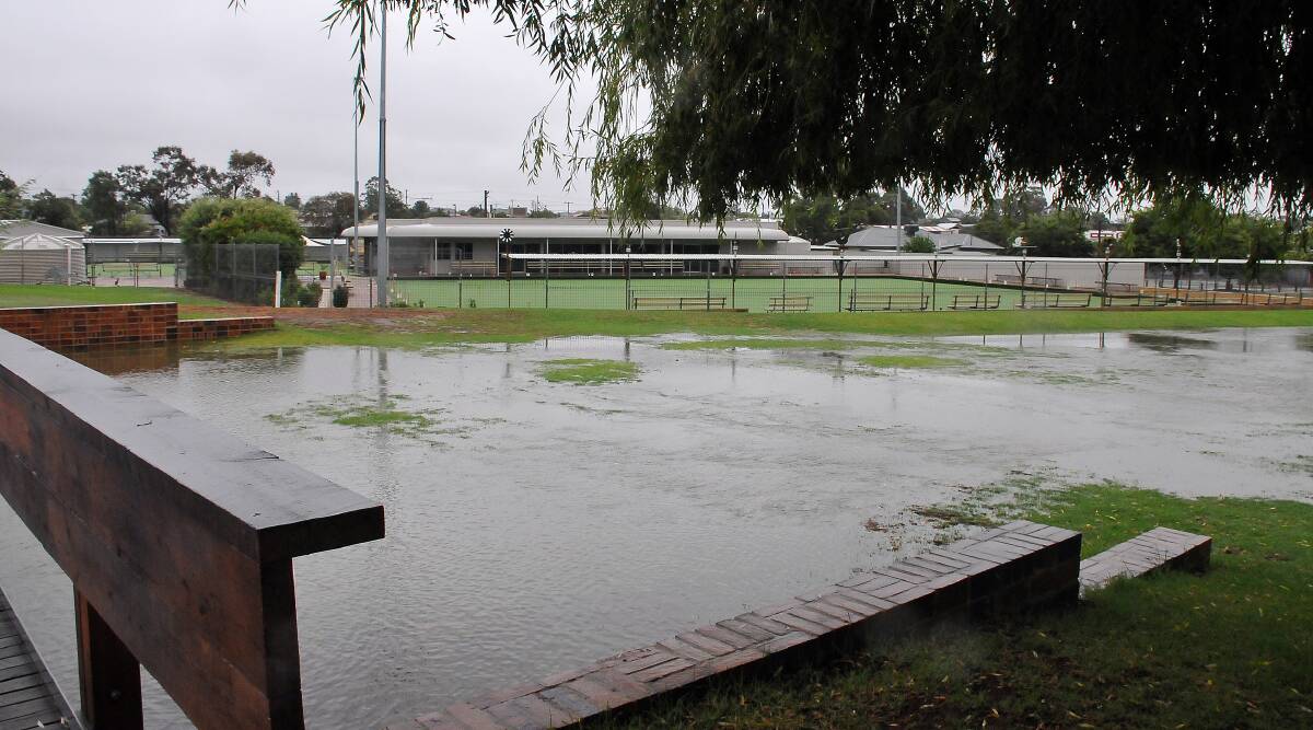 Cato Park's flood mitigation infrastructure, more commonly known as The Stawell Steps faced its biggest test to date with water from Cato Lake spilling into the surrounding park lands. Picture: KERRI KINGSTON