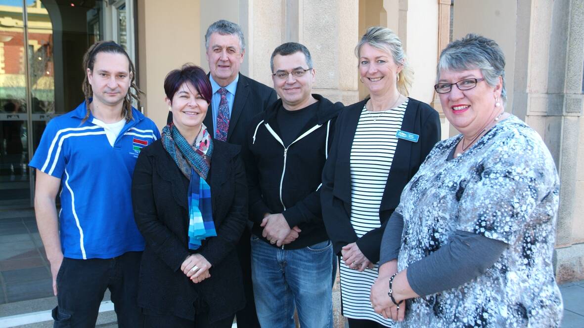Pictured meeting in Stawell (L-R) Doctor Matteo Volpi, Professor Elisabeth Barberio, Cr Murray Emerson, Professor Juan Collar, Cr Karen Hyslop and chief executive Justine Linley. Picture: BEN KIMBER