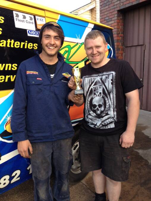 Joint winners of the burnout competition, Ethan Kennedy and Luke Bowen.