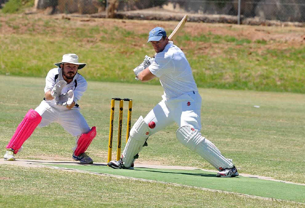 Youth Club's Jamie Solyom looks for runs through the off side during his innings against Pomonal in the A grade clash on Saturday. Picture: MARK McMILLAN. 