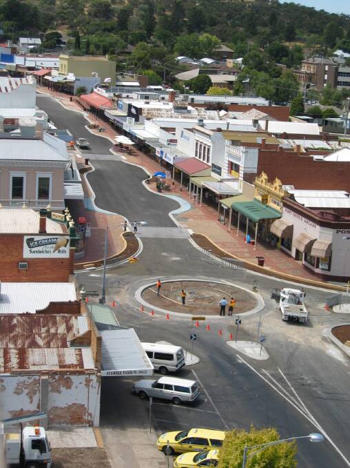 An aerial view of the Main street as work to reopen the Main Street approached completion.