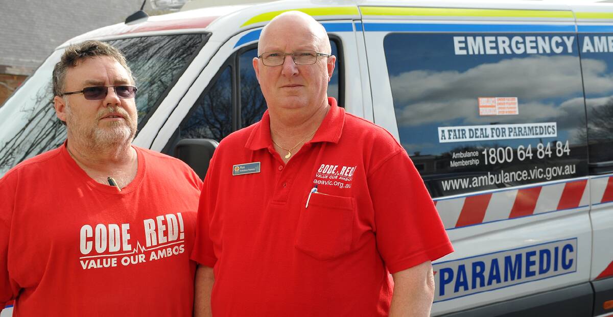 Stawell paramedics Ian Jones and Ron Lazones have spoken out on behalf of their colleagues as they fight for a fairer pay deal. Picture: MARCUS MARROW