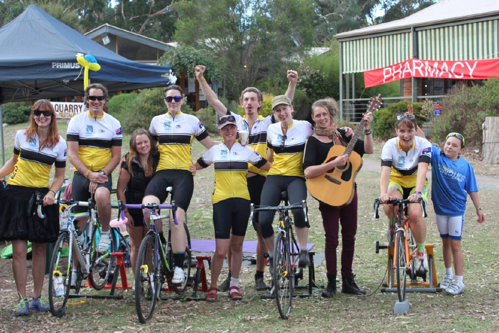 Gearing up to ride in the hope of conquering cancer L-R Sara Bowers, Peter North,
Amanda Walker, Cass Hebbard, Claire Evans, Braeden Hyland, Jacinta Williamson, Lucy Bowen, Crystal Wemyss and Natalie Wemyss.