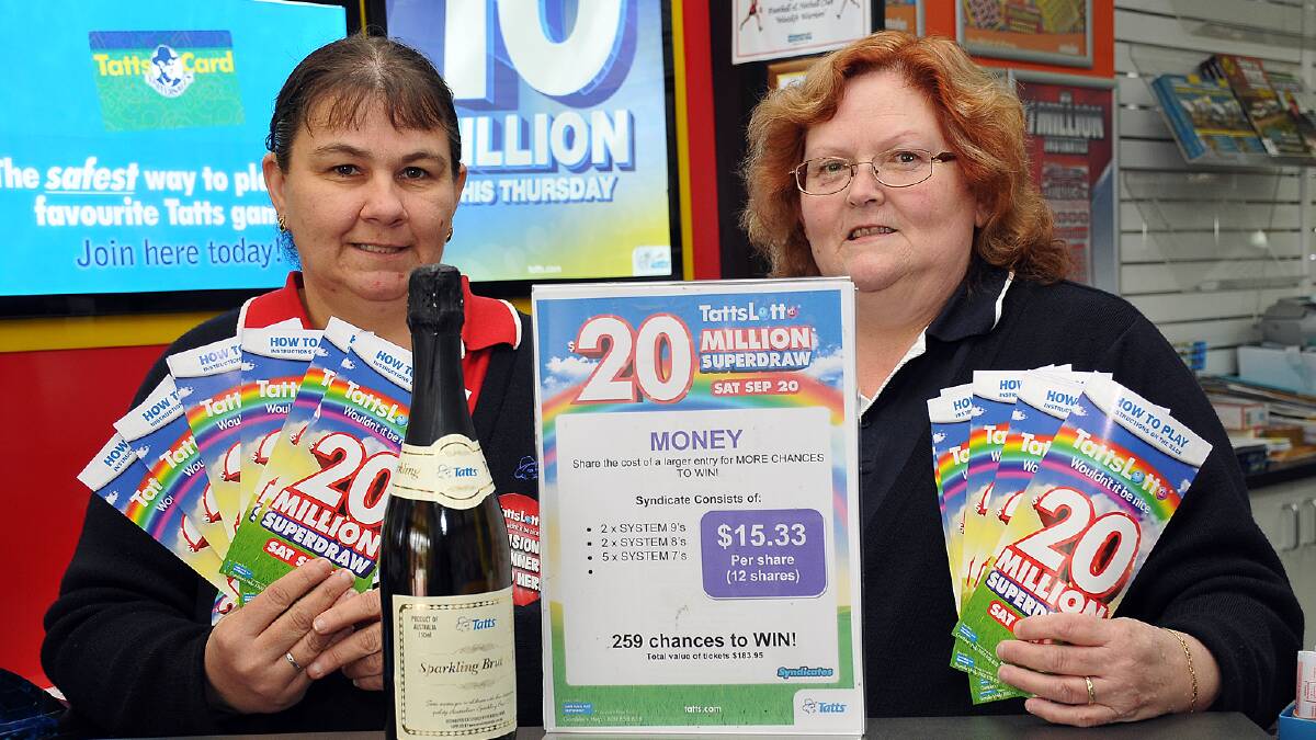 Sam Russell and Glenda White from Stawell Lotto are hoping to giveaway more prize money as they sell tickets for this weekend's $20 million superdraw. Picture: KERRI KINGSTON