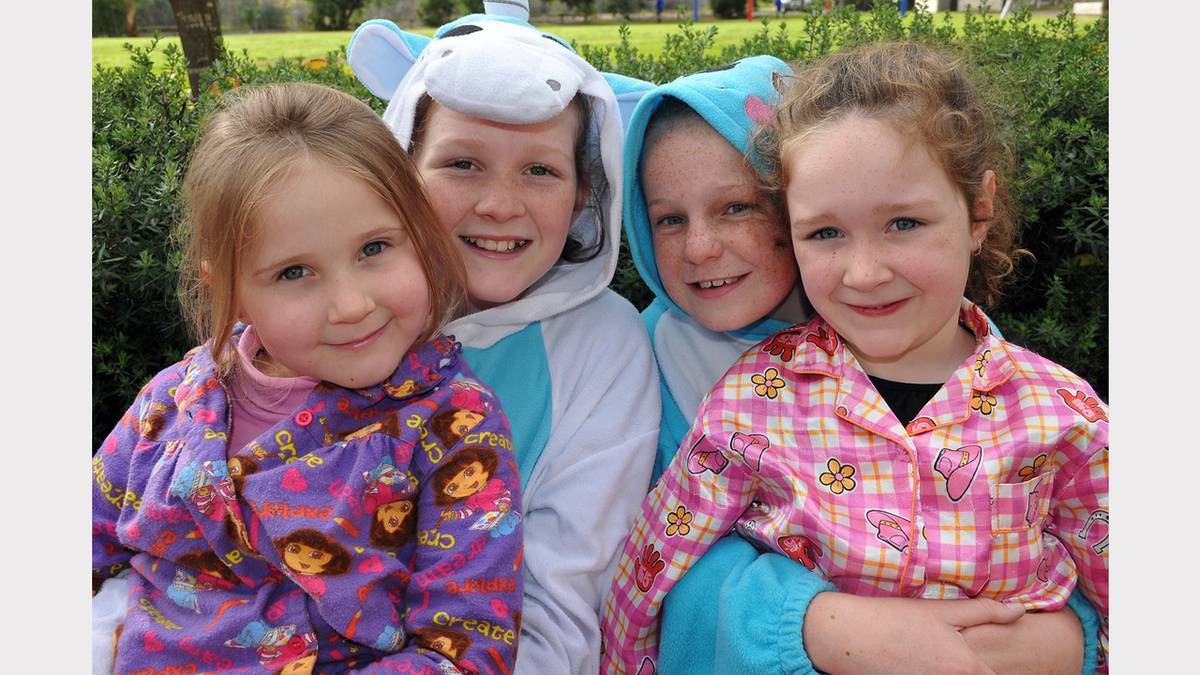 St Pats students Hope, Inika, Mel and Miley are pictured in their favourite onesies and pyjamas to support the St Vincent de Paul winter appeal.