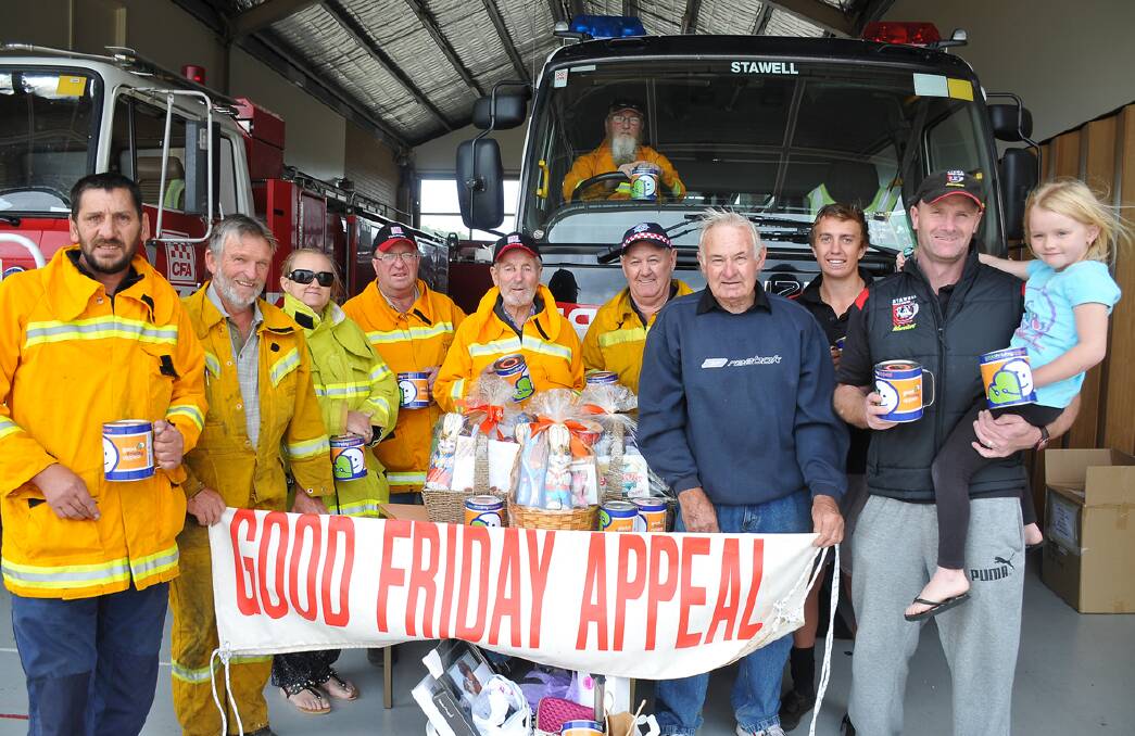 Pictured ready to hit the streets for the annual Good Friday Appeal L-R Geoff Webster, John Pye, Michelle Saunders, Tim Hughes, Ray Rickard, Geoff Dunn, Reg Smith, Koby Stewart and Brad Cassidy with Chloe, with Peter Saunders in the truck. 