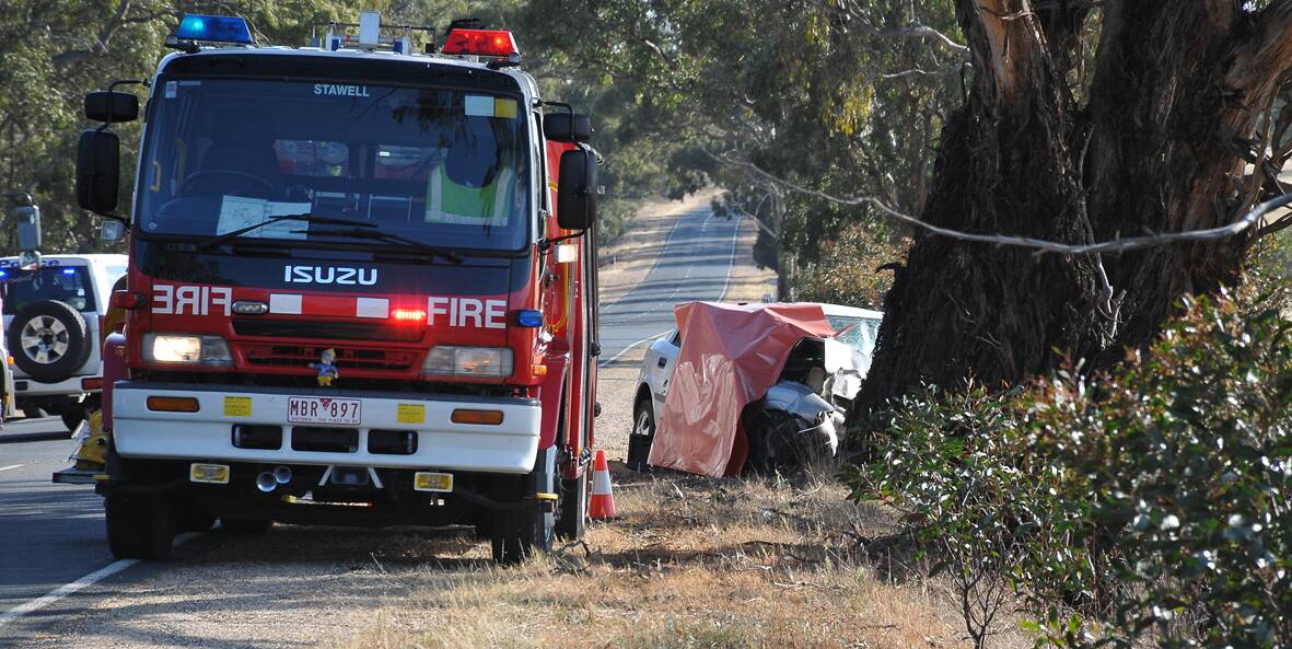 Investigators believe the driver of a Holden sedan lost control of the car which was travelling along Navarre Road and hit a tree just before 7.30am. Picture: BEN KIMBER