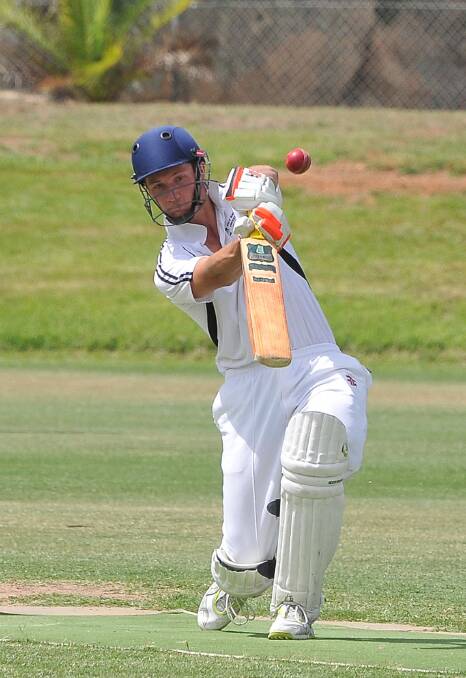 Halls Gap's Damon Folkes played this lofted drive on his way to 67 runs. Picture: Mark McMillan