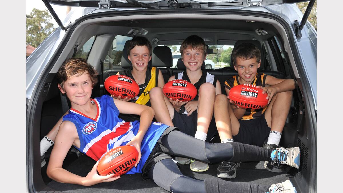 Pictured promoting the upcoming under 13 football season L-R Declan, Nash, Luke and Sam, at Stawell Toyota, the under 13 association sponsors.