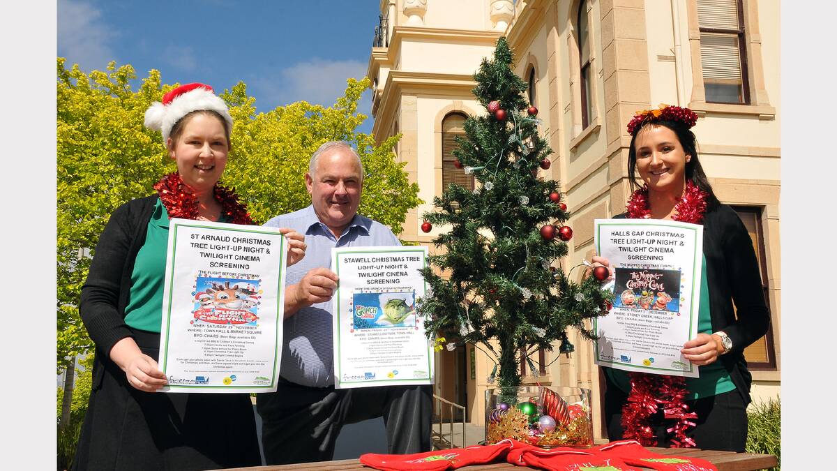 Pictured promoting the Christmas Light Up events L-R Amy Rhodes, Mayor Cr Kevin Erwin and Meg Newton.