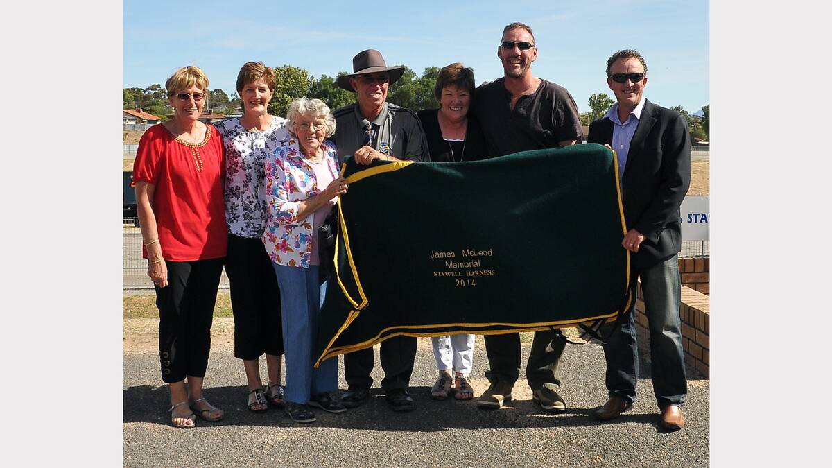 Trainer Rob McCartney (second from right) with McLeod family members L-R Yvonne, Shirley, Lorna, Les, Bev and Brian.