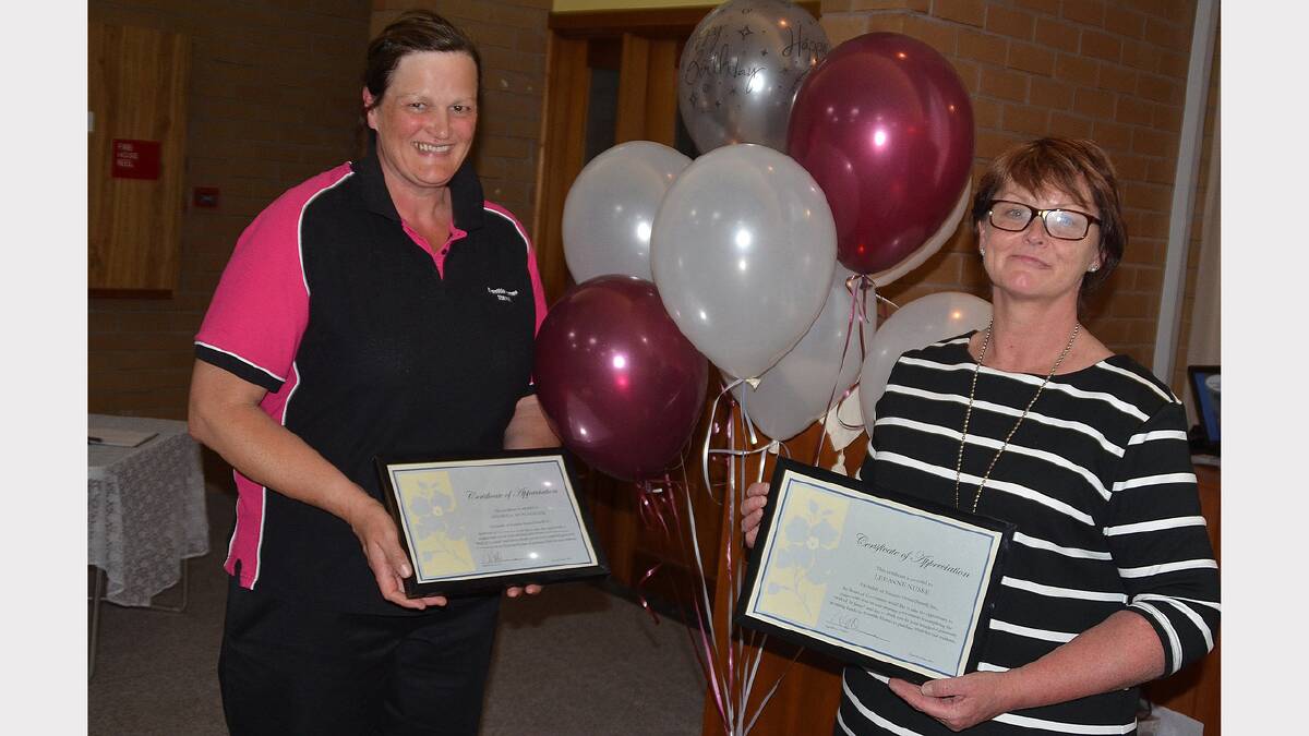 Andrea Monaghan and Leanne Nuske with their certificates of appreciation from Eventide Homes.