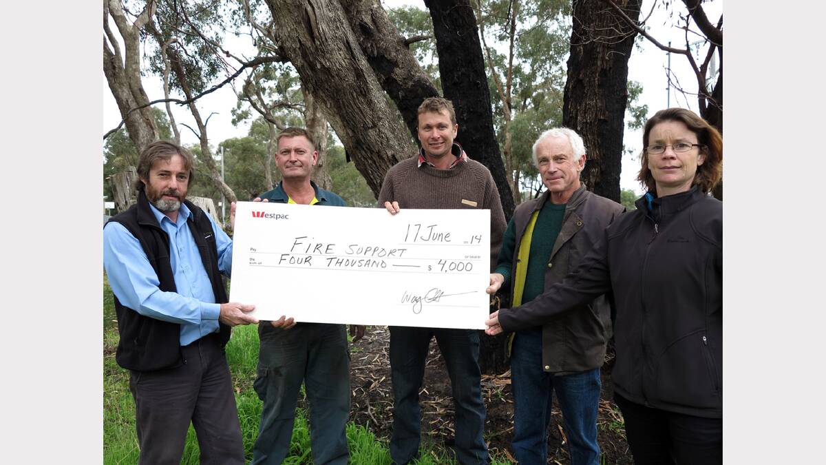 Pictured at the cheque handover L-R Wayne Lovett, David Sharp, Rod Miller, Mark Francisco and Sally Pymer.