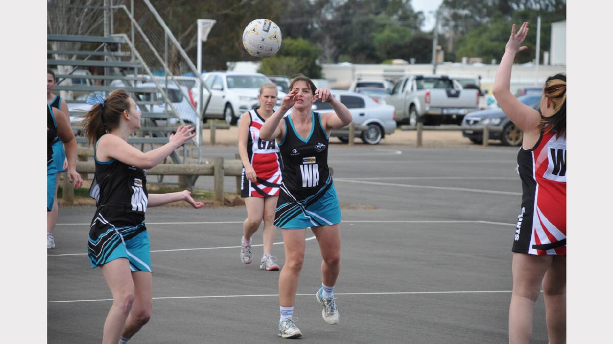 Swifts wing attack Sharyn Salmi passes in the clash against Edenhope Apsley.