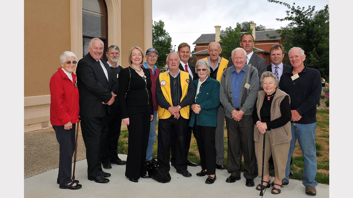 Celebrating the news of funding for the new Stawell community precinct L-R Marie van Leeuwin, Mayor Cr Kevin Erwin, Gary Withers, Louise Staley, Greg Cameron, Robert Kelly, Dorothy Brumby, Don Webb, Jim Melbourne, Scott Turner, Joyce Dowsett, David O'Brien and Robert Illig.