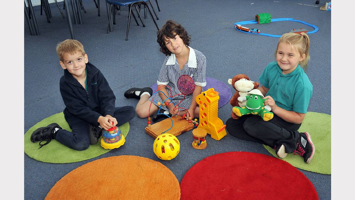 Pictured playing with some of the toys that will be available for Playgroup at Concongella are Deegan, Sasha and Swayde.