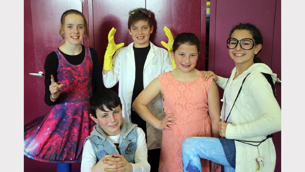 Bridget (Ms Frazzle), Colby (Rueben), Sam (Bobby), Caitlyn (Lilly-May) and Alyssia (Ava) gearing up for the annual Stawell West School Concert.