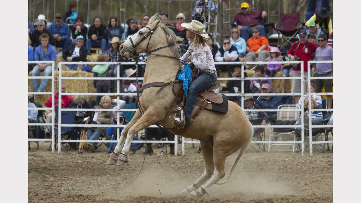 Danielle Marshall pulls her horse up quickly at last year's Great Western Rodeo.