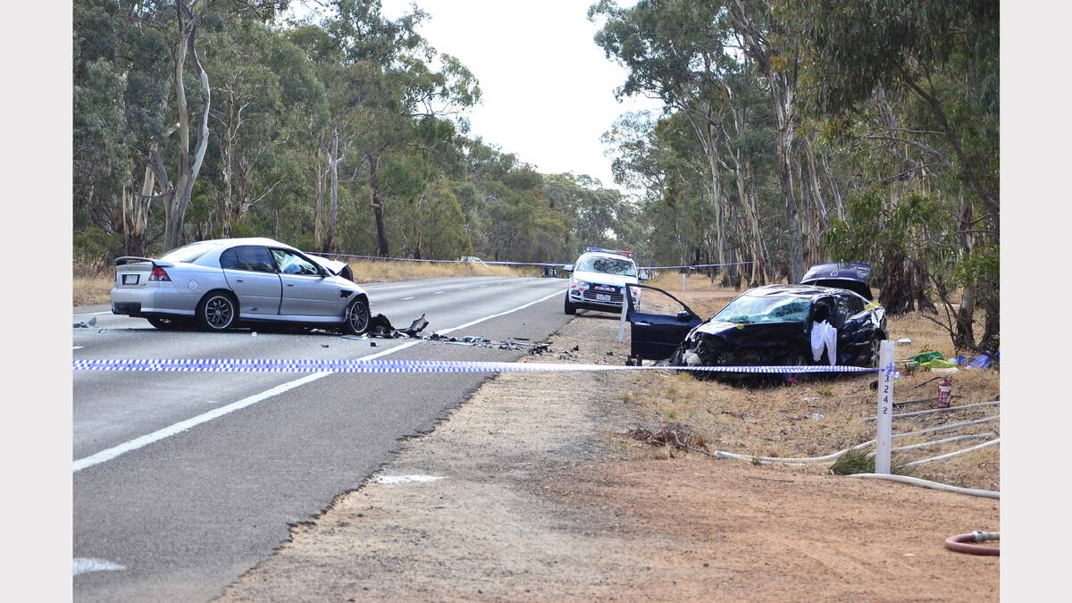 The scene of the horrific two car collision on the Western Highway at Stawell.