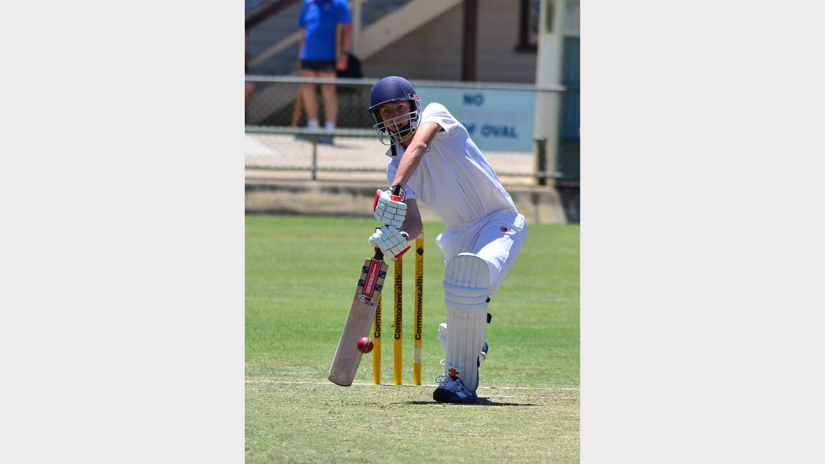 Young Youth Club batsman Koby Stewart plays defensive in the clash against Buangor on Saturday.