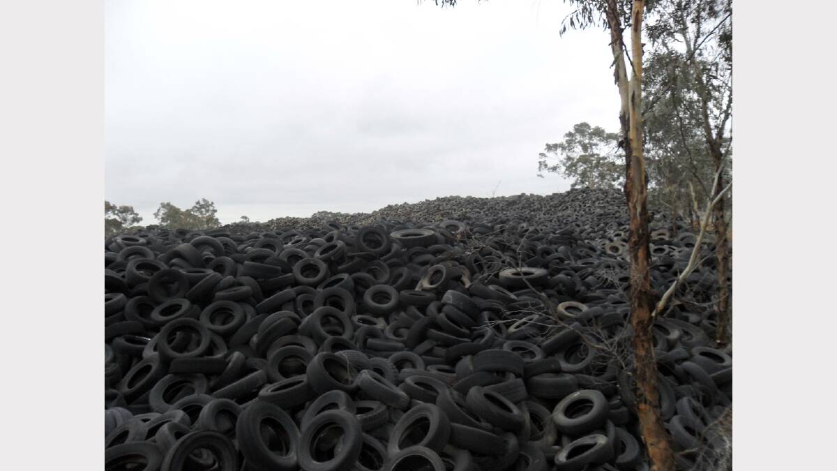 The tyre stockpile at the former Motorway Tyres site.
