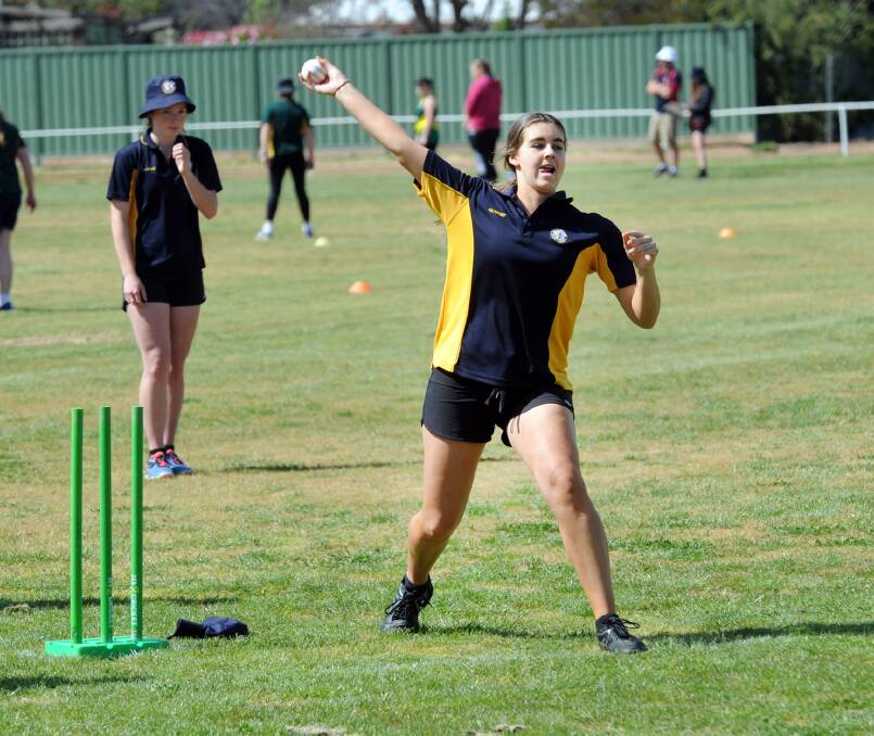 BOWL: Georgie Carberry bowls for Horsham College in the Super 8s cricket at Cornell Park. Picture: PAUL CARRACHER