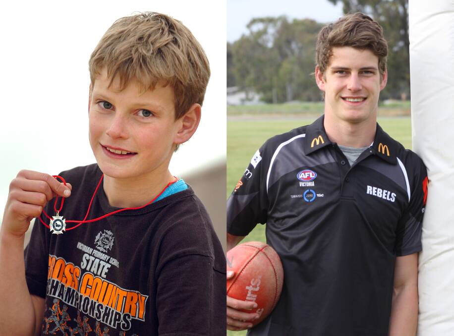 Jarrod Berry in 2008 and home in Horsham a week before the 2016 AFL draft.