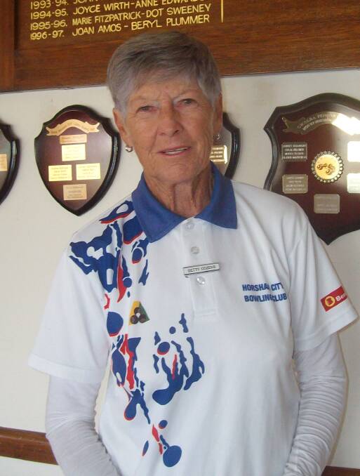 TOP OF HER GAME: Betty Cozens was crowned the Wimmera Bowls Divisions champion of champions after she defeated Goroke's Val Lowe. Picture: CONTRIBUTED