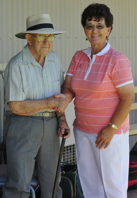 Alan Fry was on hand with Carmel Loats for the Stawell Bowling Club tournament named in his honour. Picture: MARK McMILLAN.