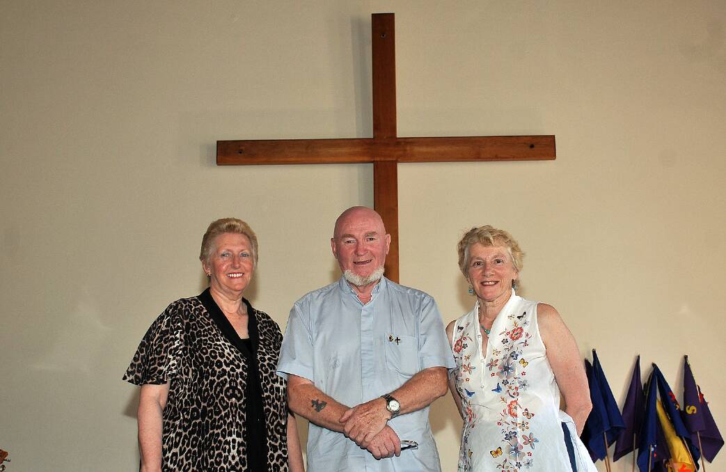 New pastor Barrie Rowland-Hornblow (centre) is pictured with wife Noelene (left) and church elder Janice Williams (right). Picture: KERRI KINGSTON.