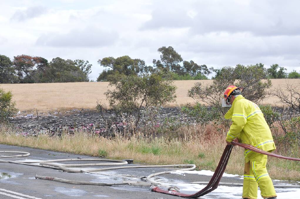 CFA have been on site mopping up after the explosions caused a fire in near-by grassland.