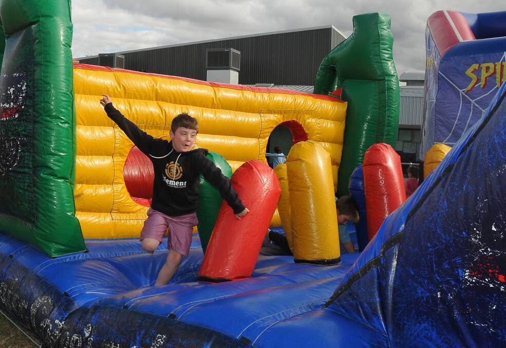 Brodie Kindred had a ball on one of the jumping castles erected on the Stawell Primary School oval during the information session.