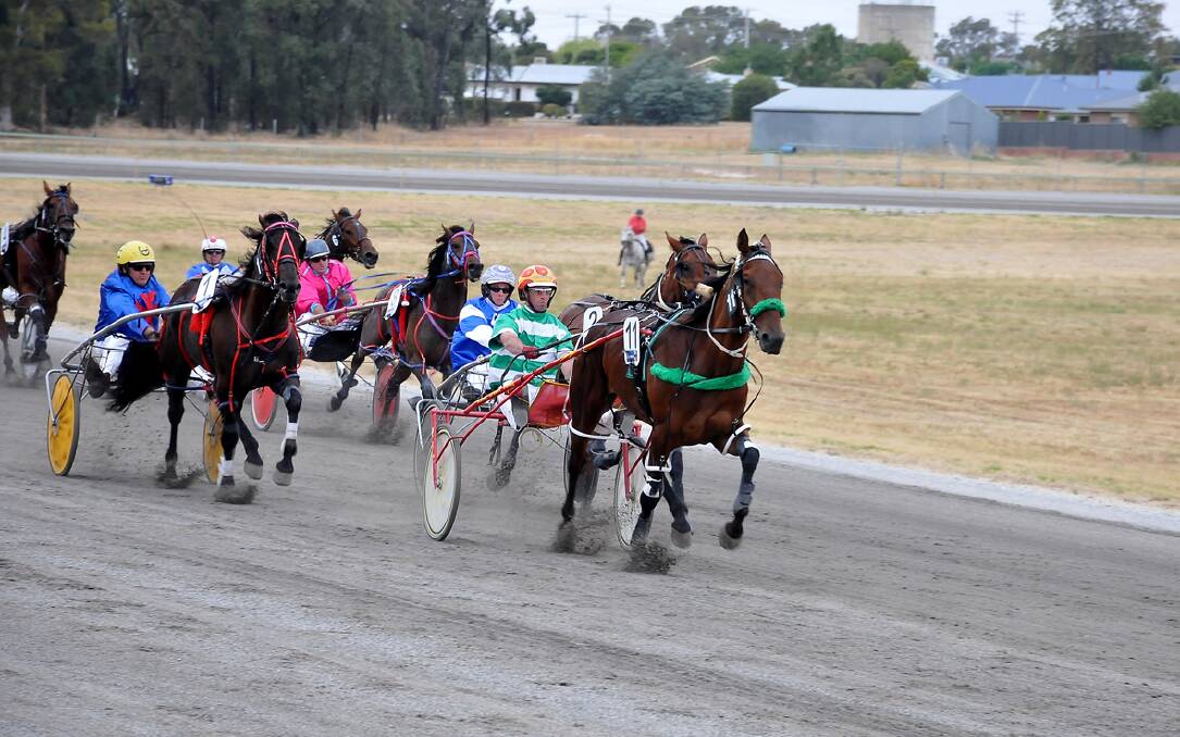 Always Wantano goes to the line a winner in one of the Stawell Harness Racing Club's feature races, the Brian Gunnell Memorial at Laidlaw Park, on Monday. Picture: MARK McMILLAN.