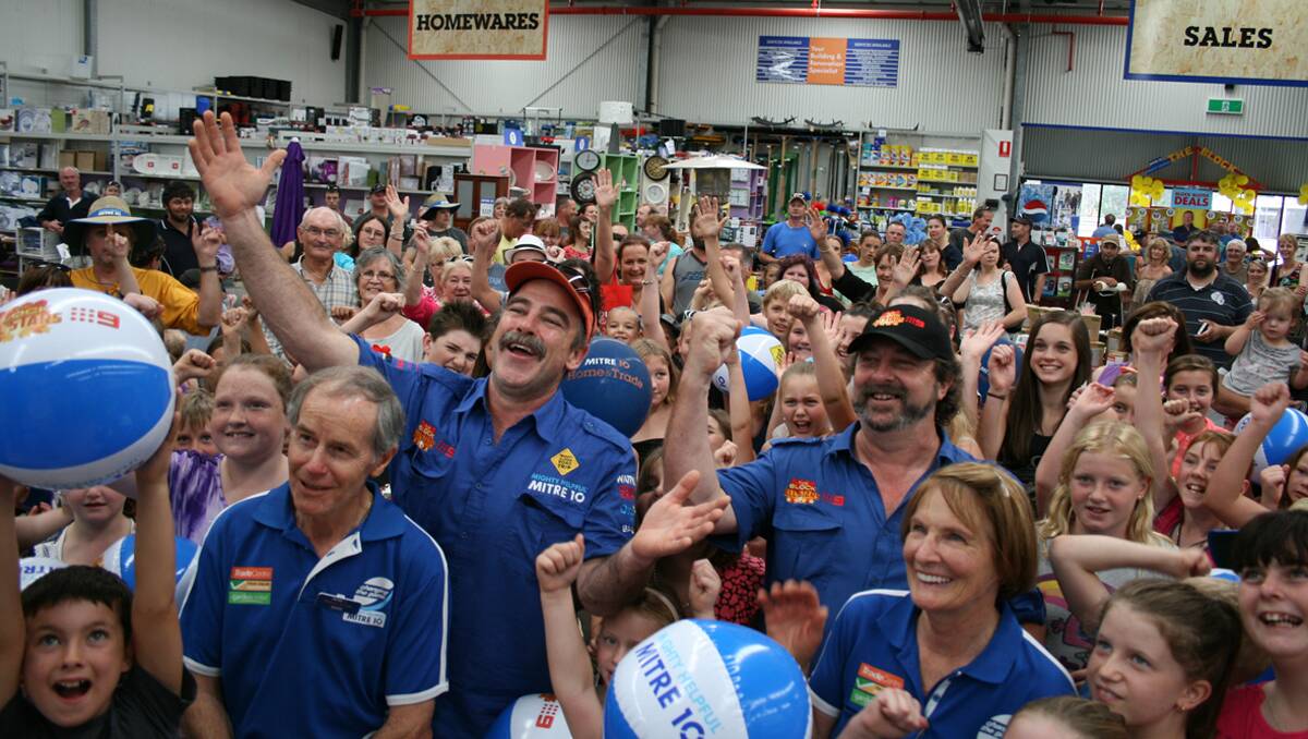 Duncan and Mark from The Block:AllStars with David and Margaret Jones and part of huge crowd that came to see them at David Jones Mitre 10. 