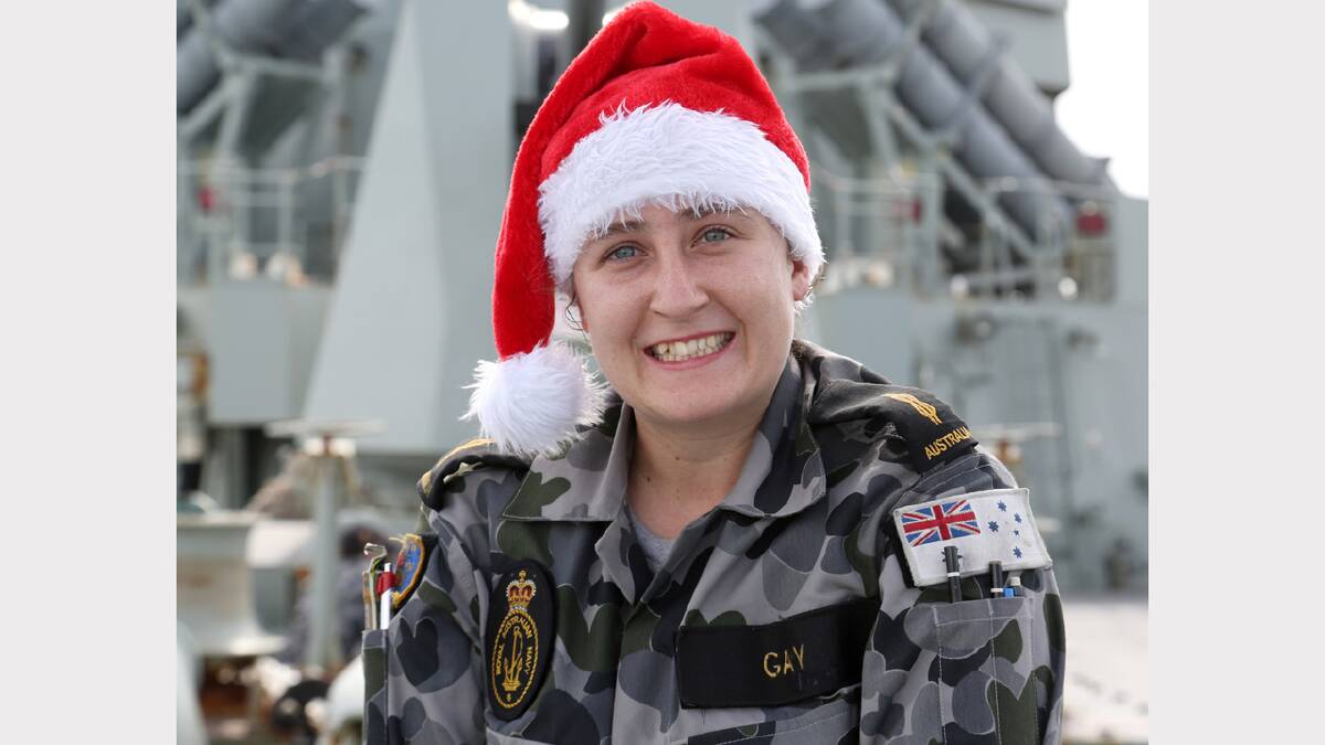 Melissa Gay is right in the Christmas spirit onboard the HMAS Parramatta.