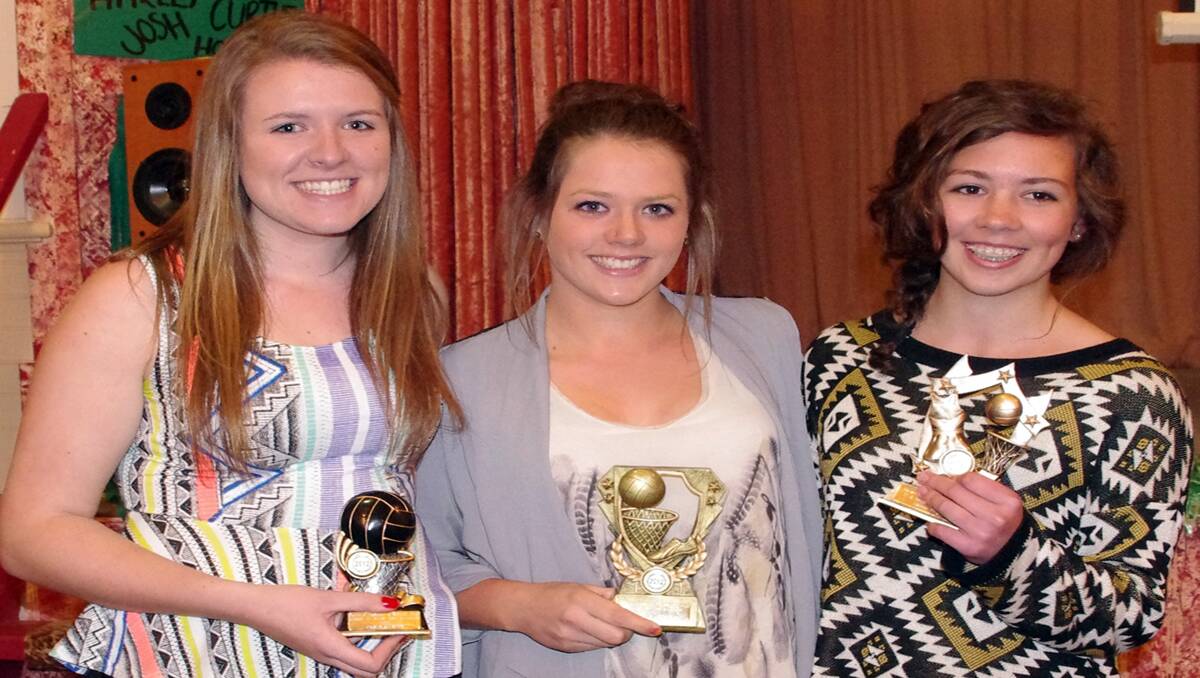 Navarre netball 17 and under award winners L-R Carly Murphy, Meaghan Armstrong and Lauren Knights. 