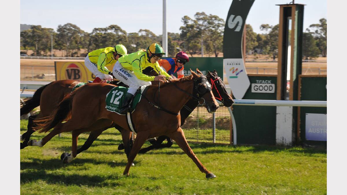 Apprentice Lily Coombe guides Choisance to victory in the Stawell Gold Mines Benchmark 64 Handicap.